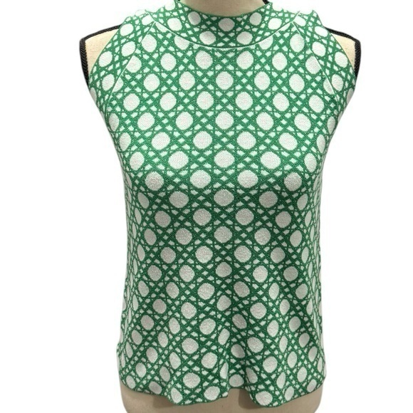 Ann Taylor Green & White Sleeveless Patterned Knit Top